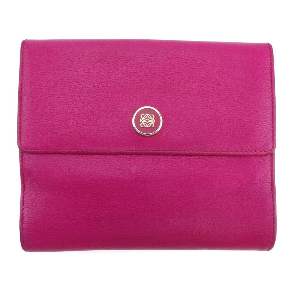 LOEWE W hook purse anagram button pink leather Authentic used - Picture 1 of 9